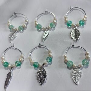 Glass Wine Charms, leaf themes Wine Charms Glass Tags,Housewarming gift 6 charms